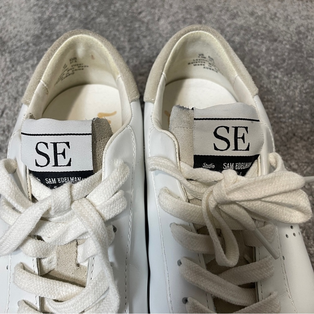 Sam Edelman SE 1980 Pre-distressed White Aubrie leather Sneakers Women’s 7.5M - Picture 4 of 8